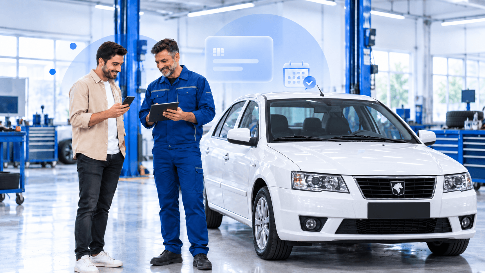 مشاوره مشتری با سرویسکار در تعمیرگاه